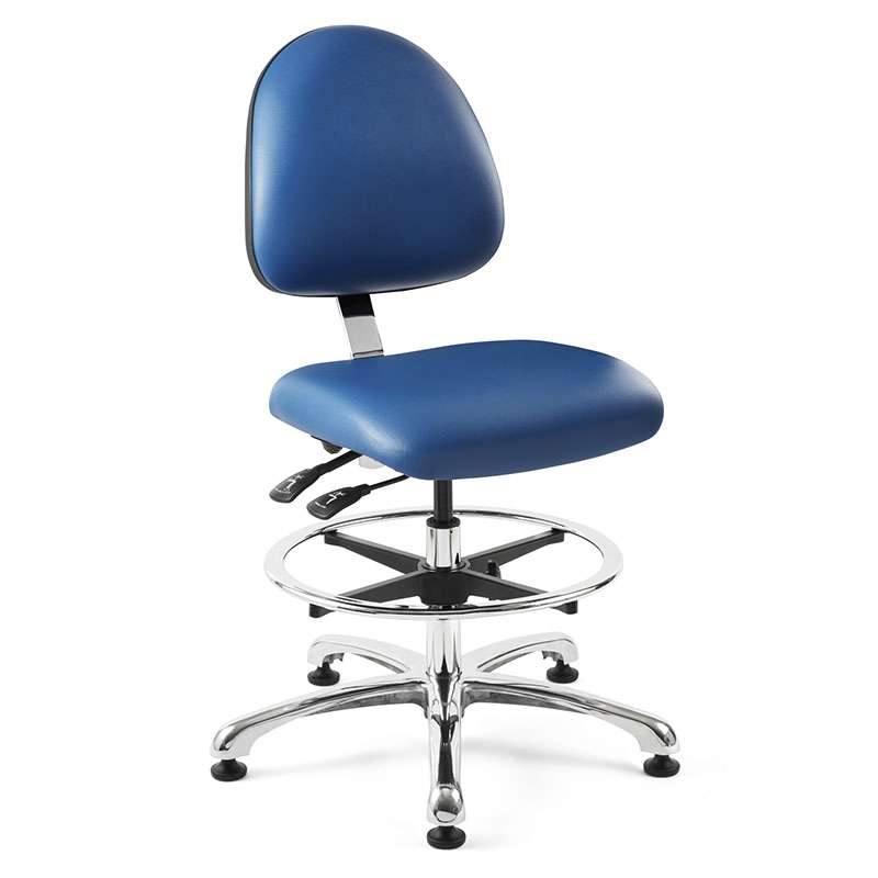 Integra Tall Height Blue Vinyl Fabric Chair, Medium Back, Articulating Seat & Back Tilt, Polished Al