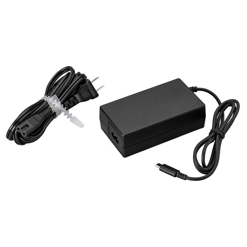 USB C 65W Fast Charging AC Power Adapter w/Cord, Input: 100-240V/AC, 50/60Hz, DC Output: 5VDC 3A 15W, 9VDC 3A 27W, 12VDC 3A 36W, 15VDC 3A 45W, 20VDC 3.25A 65W (For indoor use only with USB-C compatible equipment)