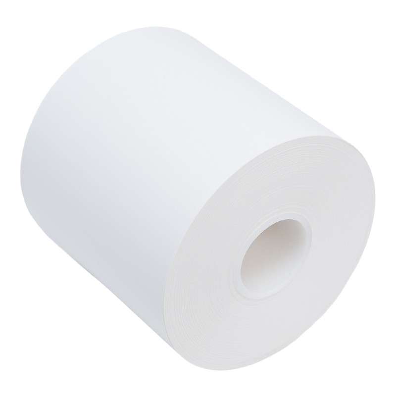 Liner-Free DT White Paper Label Roll, 3.125" x 170', 3.125" OD, 1" Core ID, Full Coverage Adhesive, Case of 9 Rolls