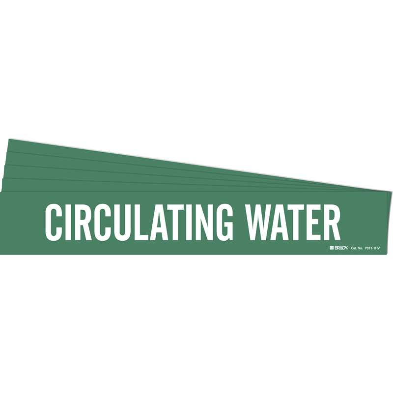 CIRCULATING WATER Pipe Marker Style 1HV White on Green 1 per Card, 5 PK