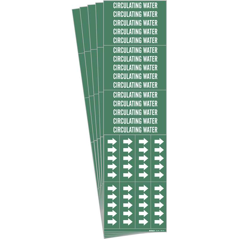 CIRCULATING WATER Pipe Marker Style 3C Arrows White on Green 3 per Card, 5 PK