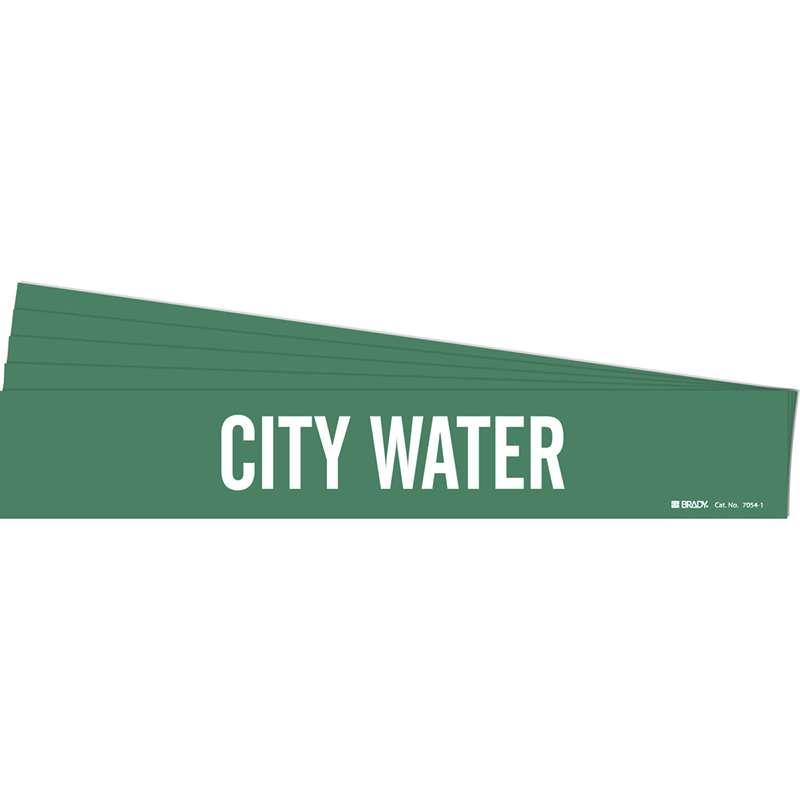 CITY WATER Pipe Marker Style 1 Vinyl White on Green 1 per Card, 5 PK