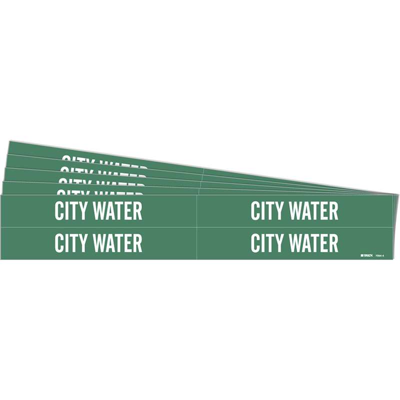 CITY WATER Pipe Marker Style 4 Vinyl White on Green 4 per Card, 5 PK