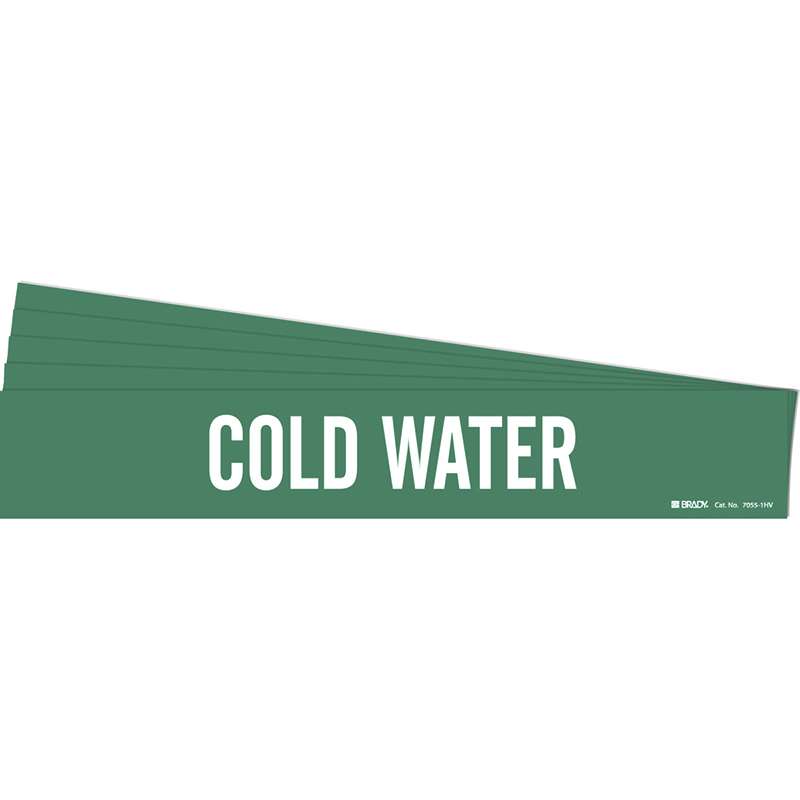 COLD WATER Pipe Marker Style 1HV White on Green 1 per Card, 5 PK
