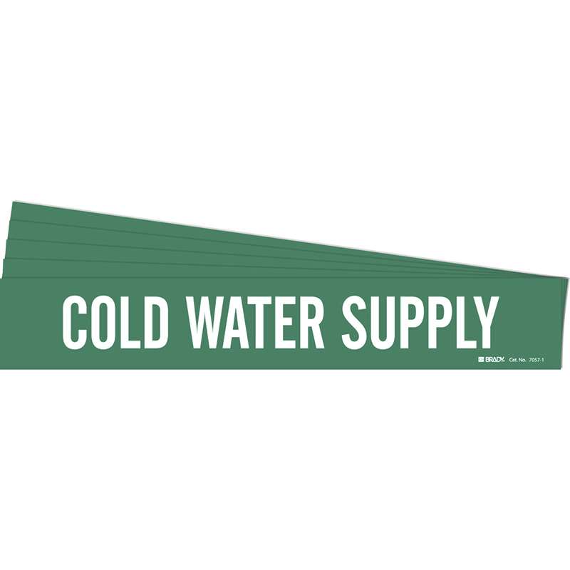 COLD WATER SUPPLY Pipe Marker Style 1 White on Green 1 per Card, 5 PK