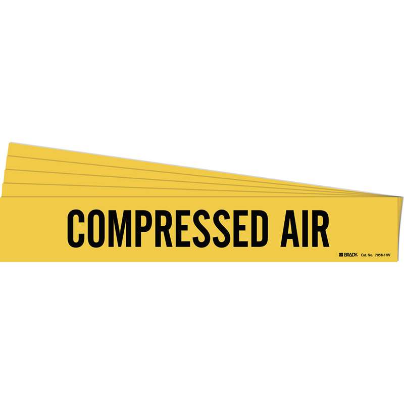 COMPRESSED AIR Pipe Marker Style 1HV Black on Yellow 1 per Card, 5 PK
