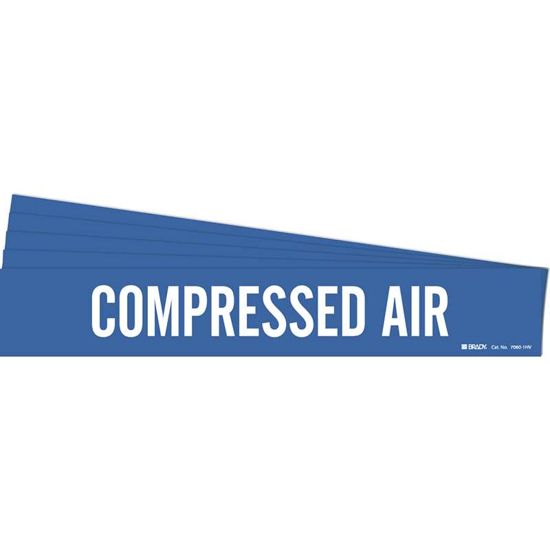 COMPRESSED AIR Pipe Marker Style 1HV Vinyl White on Blue 1 per Card, 5 PK