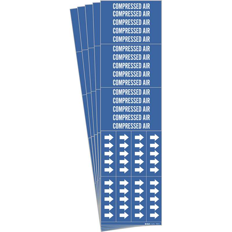 COMPRESSED AIR Pipe Marker Style 3C Arrows Vinyl White on Blue 3 per Card, 5 PK