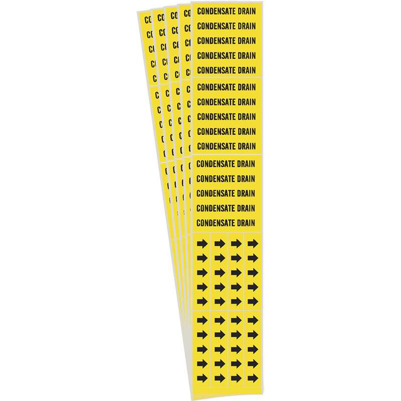 CONDENSATE DRAIN Pipe Marker Style 3C Arrows Black on Yellow 3 per Card, 5 PK
