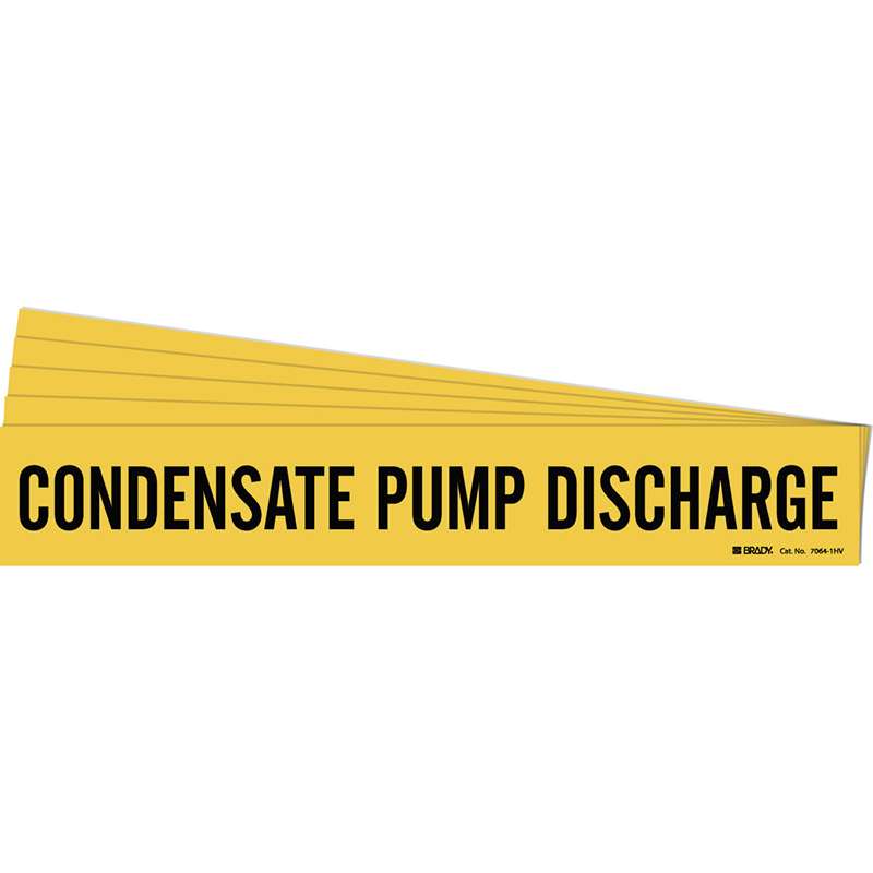 CONDENSATE PUMP DISCHARGE Pipe Marker Style 1HV Black on Yellow 1 per Card, 5 PK