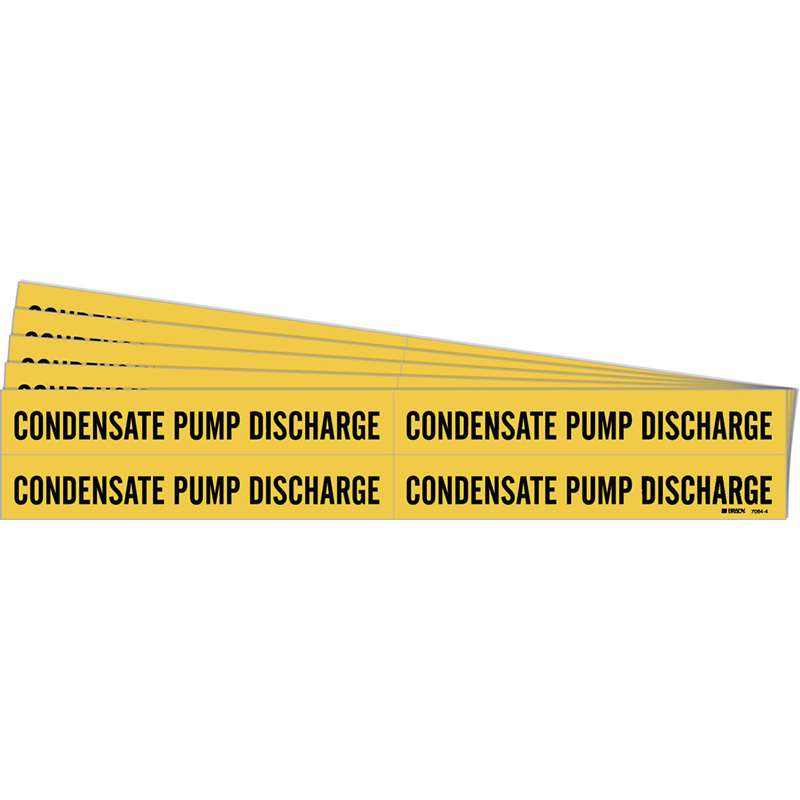 CONDENSATE PUMP DISCHARGE Pipe Marker Style 4 Black on Yellow 4 per Card, 5 PK