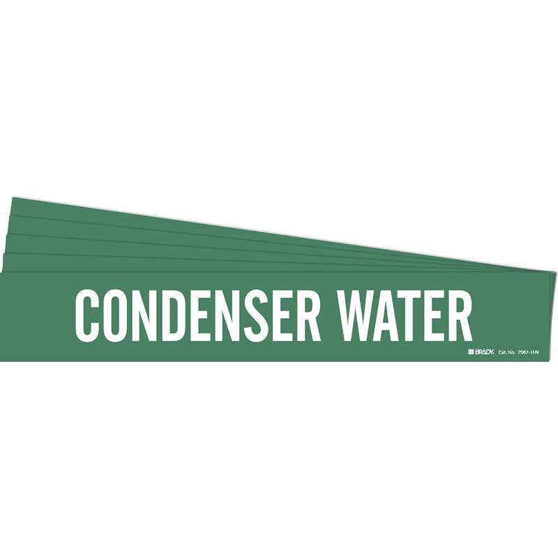 CONDENSER WATER Pipe Marker Style 1HV White on Green 1 per Card, 5 PK