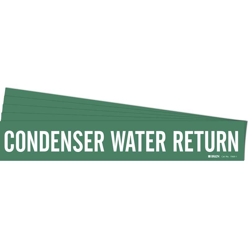 CONDENSER WATER RETURN Pipe Marker Style 1 Vinyl White on Green 1 per Card, 5 PK