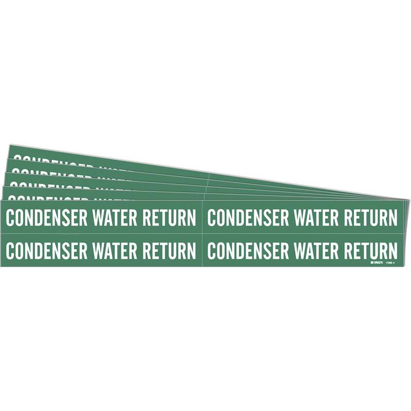 CONDENSER WATER RETURN Pipe Marker Style 4 Vinyl White on Green 4 per Card, 5 PK