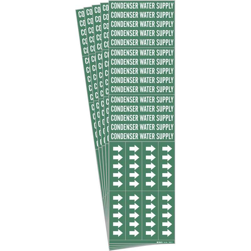 CONDENSER WATER SUPPLY Pipe Marker Sty 3C Arrows Vinyl WT on GN 3 per Card, 5 PK