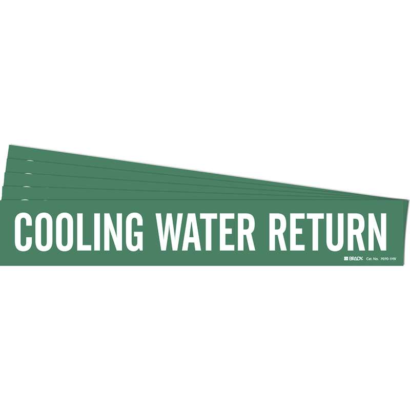 COOLING WATER RETURN Pipe Marker Style 1HV Vinyl White on Green 1 per Card, 5 PK