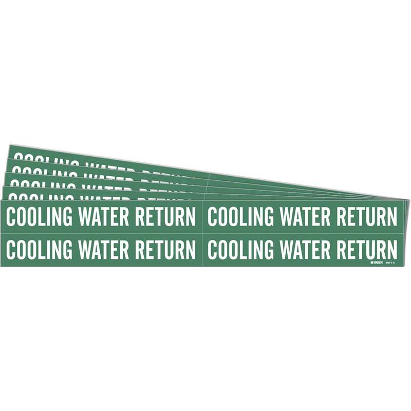 COOLING WATER RETURN Pipe Marker Style 4 Vinyl White on Green 4 per Card, 5 PK