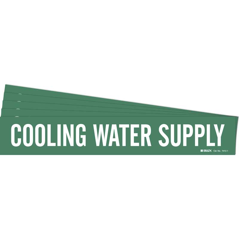 COOLING WATER SUPPLY Pipe Marker Style 1 Vinyl White on Green 1 per Card, 5 PK