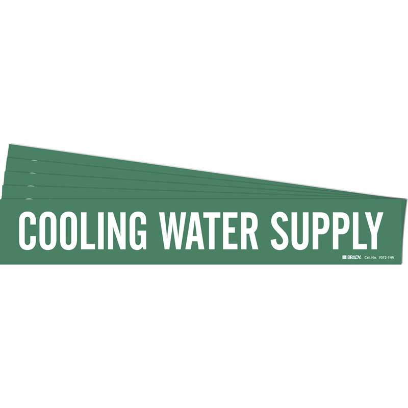 COOLING WATER SUPPLY Pipe Marker Style 1HV Vinyl White on Green 1 per Card, 5 PK