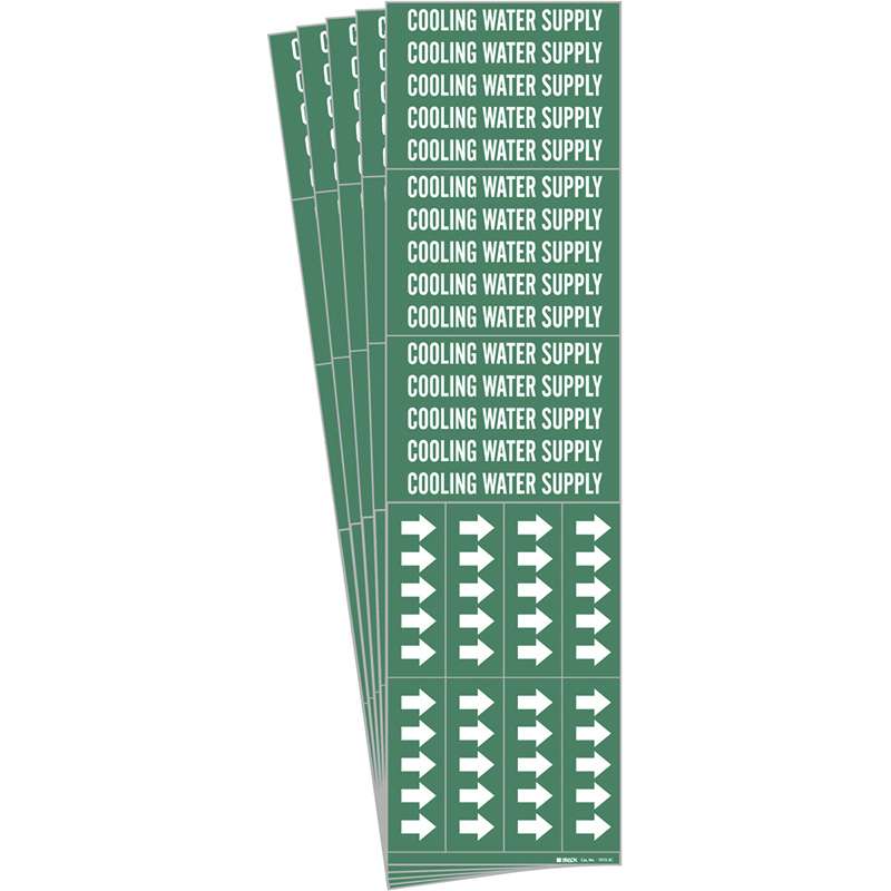 COOLING WATER SUPPLY Pipe Marker Style 3C Arrows Vinyl WT on GN 3 per Card, 5 PK