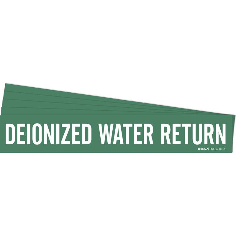 DEIONIZED WATER RETURN Pipe Marker Style 1 White on Green 1 per Card, 5 PK