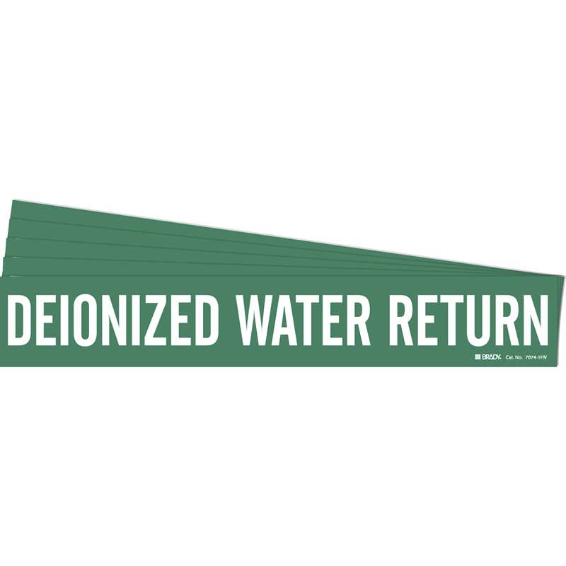 DEIONIZED WATER RETURN Pipe Marker Style 1HV White on Green 1 per Card, 5 PK