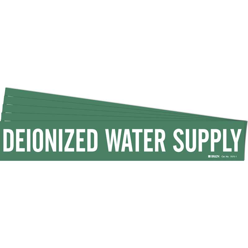 DEIONIZED WATER SUPPLY Pipe Marker Style 1 White on Green 1 per Card, 5 PK