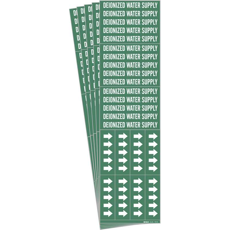 DEIONIZED WATER SUPPLY Pipe Marker Style 3C Arrows WT on GN 3 per Card, 5 PK