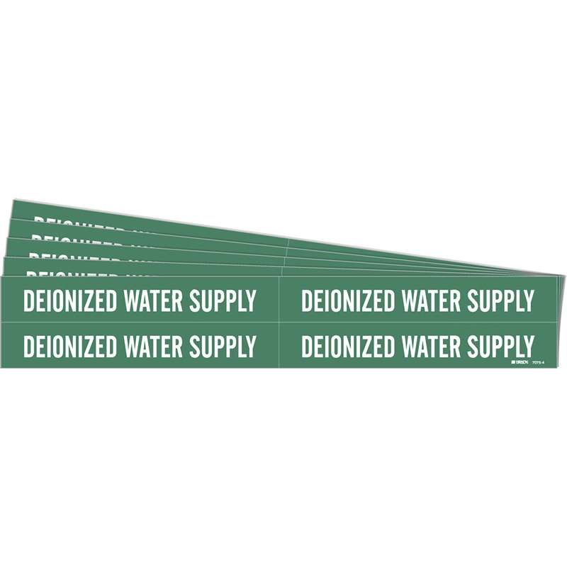 DEIONIZED WATER SUPPLY Pipe Marker Style 4 White on Green 4 per Card, 5 PK
