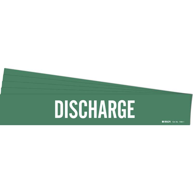 DISCHARGE Pipe Marker Style 1 White on Green 1 per Card, 5 PK
