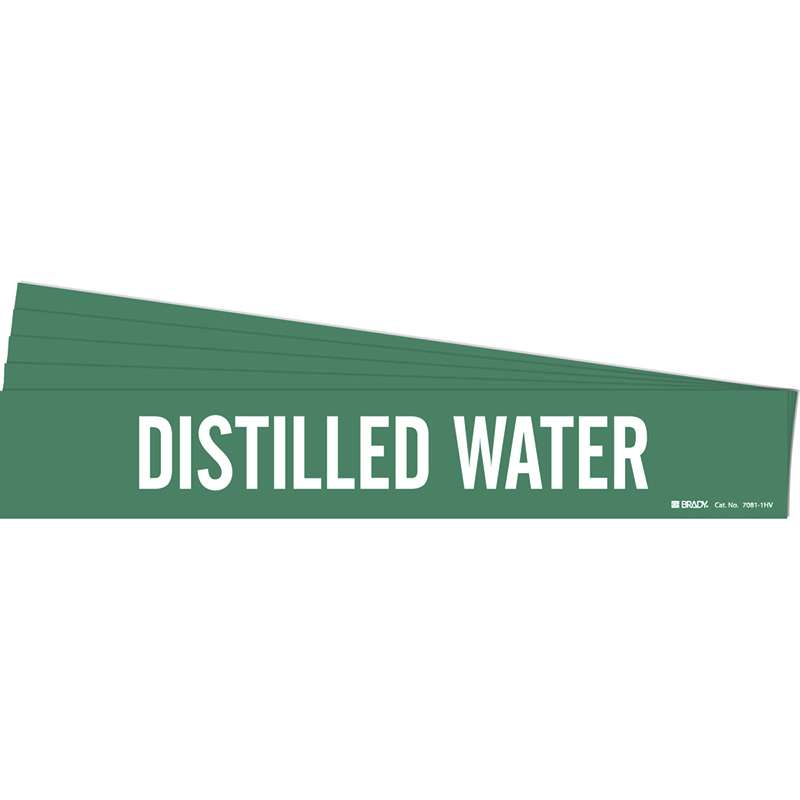 DISTILLED WATER Pipe Marker Style 1HV White on Green 1 per Card, 5 PK