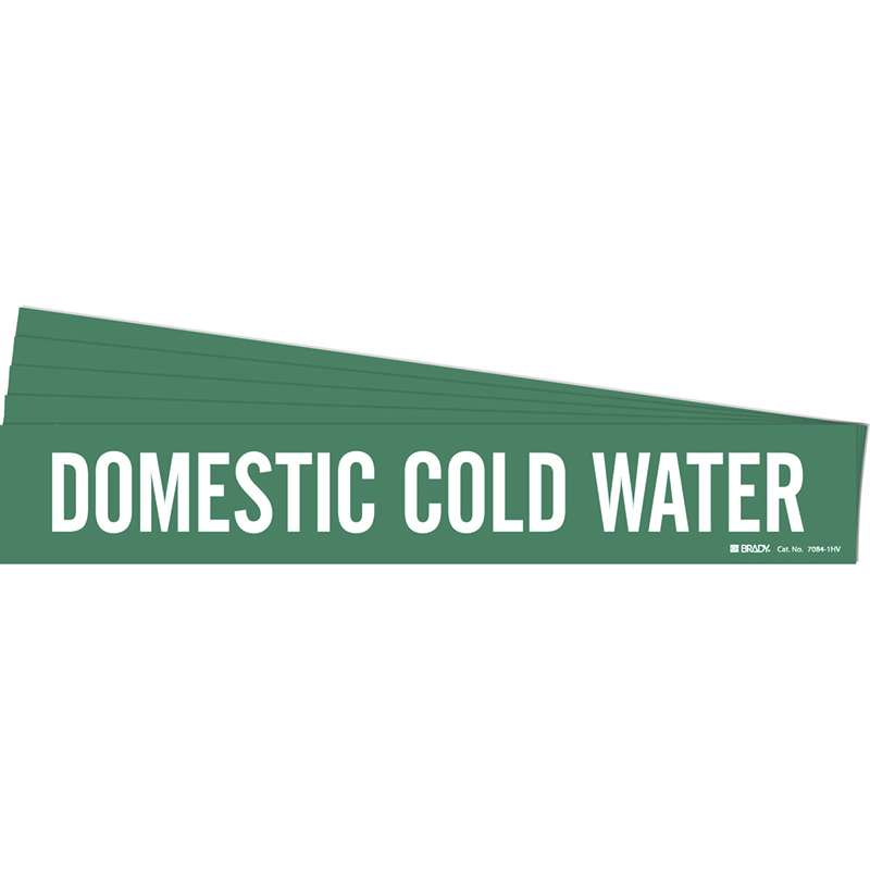 DOMESTIC COLD WATER Pipe Marker Style 1HV Vinyl White on Green 1 per Card, 5 PK