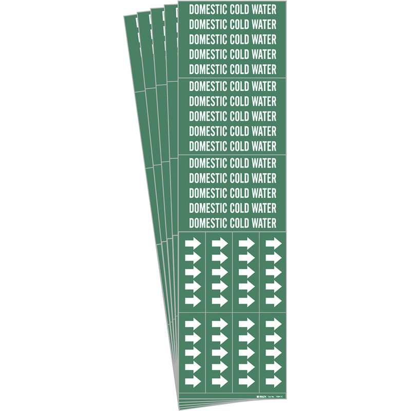 DOMESTIC COLD WATER Pipe Marker Style 3C Arrows Vinyl WT on GN 3 per Card, 5 PK