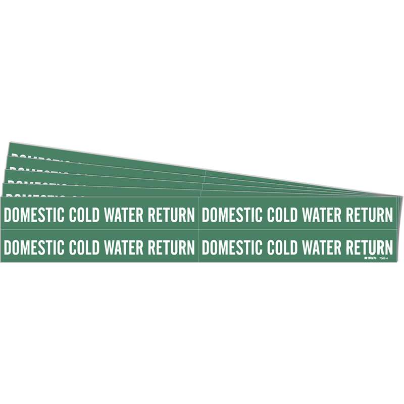 DOMESTIC COLD WATER RETURN Pipe Marker Style 4 White on Green 4 per Card, 5 PK