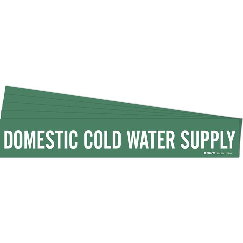 DOMESTIC COLD WATER SUPPLY Pipe Marker Style 1 White on Green 1 per Card, 5 PK