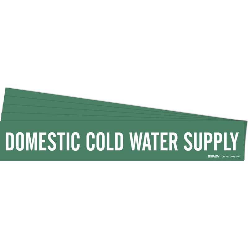 DOMESTIC COLD WATER SUPPLY Pipe Marker Style 1HV White on Green 1 per Card, 5 PK