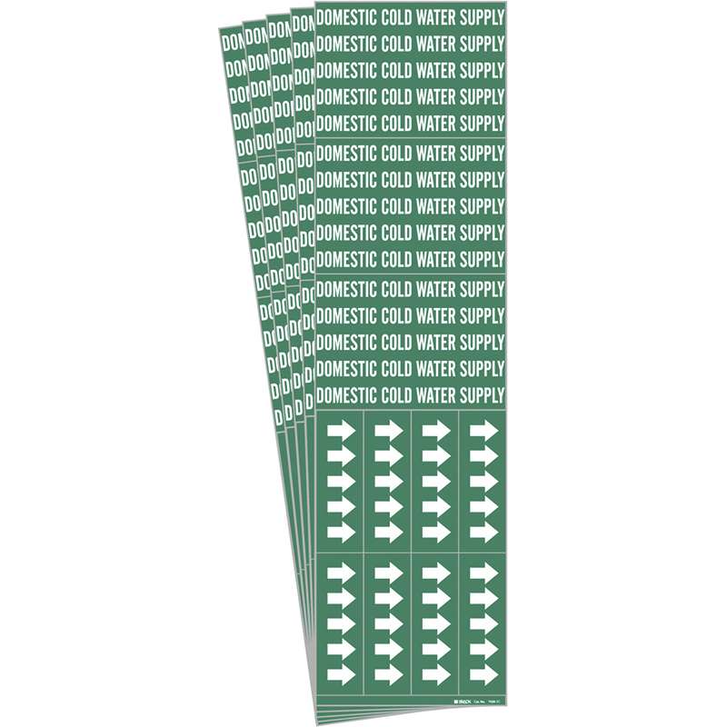 DOMESTIC COLD WATER SUPPLY Pipe Marker Style 3C Arrows WT on GN 3 per Card, 5 PK