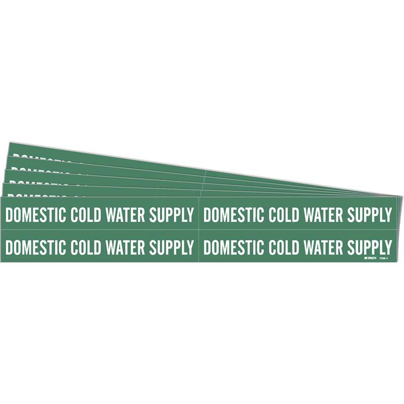 DOMESTIC COLD WATER SUPPLY Pipe Marker Style 4 White on Green 4 per Card, 5 PK