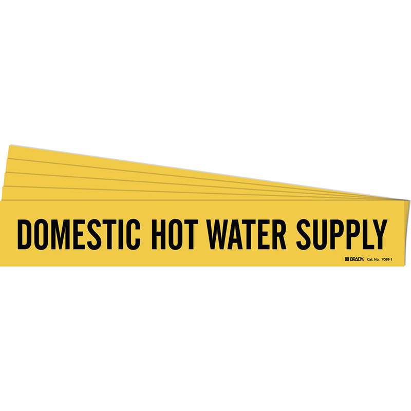 DOMESTIC HOT WATER SUPPLY Pipe Marker Style 1 Black on Yellow 1 per Card, 5 PK