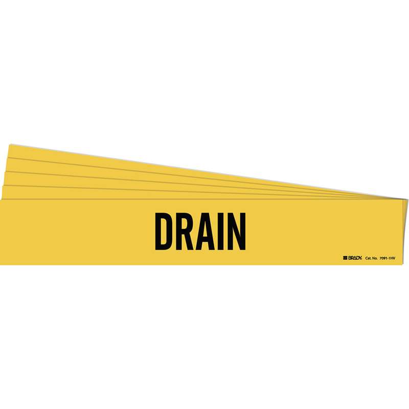 DRAIN Pipe Marker Style 1HV Black on Yellow 1 per Card, 5 PK