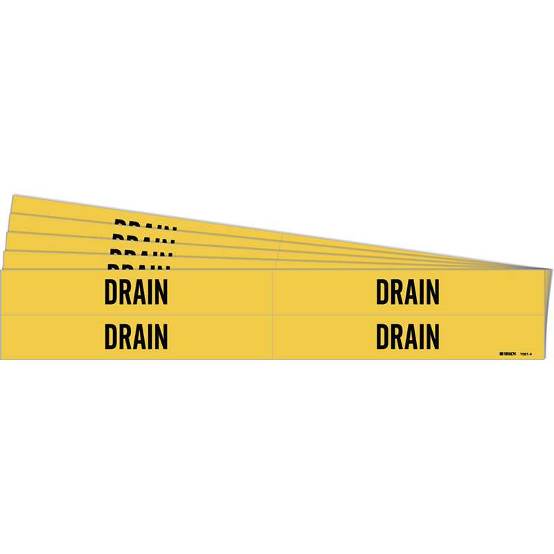 DRAIN Pipe Marker Style 4 Black on Yellow 4 per Card, 5 PK