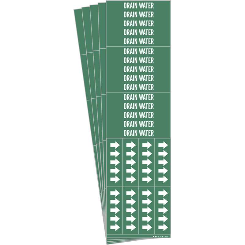 DRAIN WATER Pipe Marker Style 3C with Arrows White on Green 3 per Card, 5 PK