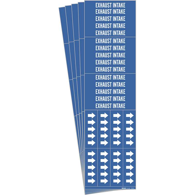 EXHAUST INTAKE Pipe Marker Style 3C with Arrows White on Blue 3 per Card, 5 PK
