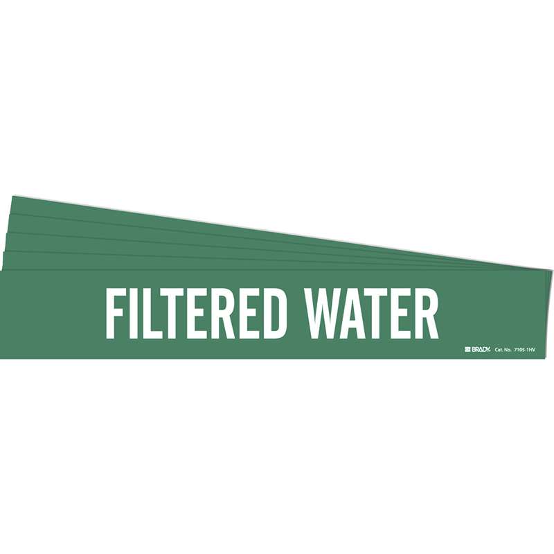FILTERED WATER Pipe Marker Style 1HV White on Green 1 per Card, 5 PK