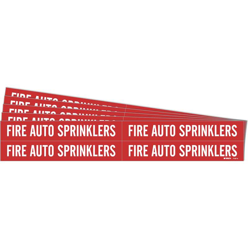 FIRE AUTO SPRINKLERS Pipe Marker Style 4 White on Red 4 per Card, 5 PK