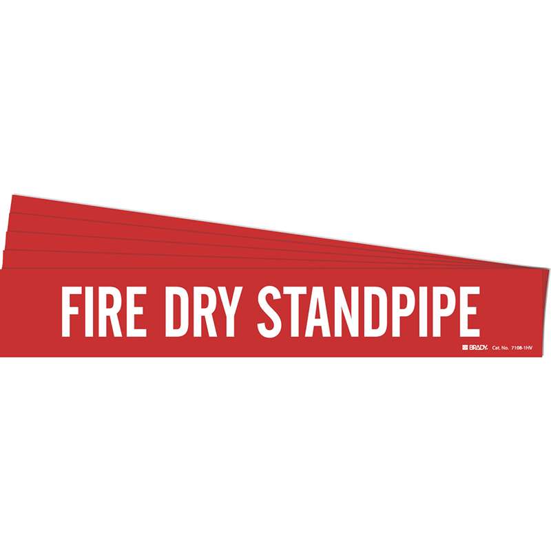 FIRE DRY STANDPIPE Pipe Marker Style 1HV White on Red 1 per Card, 5 PK