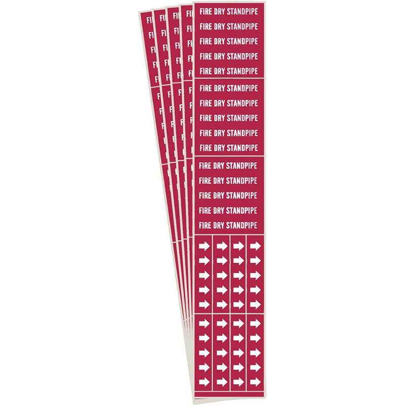 FIRE DRY STANDPIPE Pipe Marker Style 3C Arrows White on Red 3 per Card, 5 PK