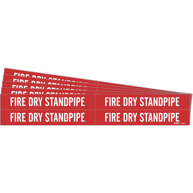 FIRE DRY STANDPIPE Pipe Marker Style 4 White on Red 4 per Card, 5 PK