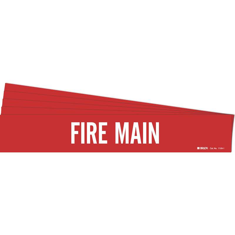 FIRE MAIN Pipe Marker Style 1 White on Red 1 per Card, 5 PK