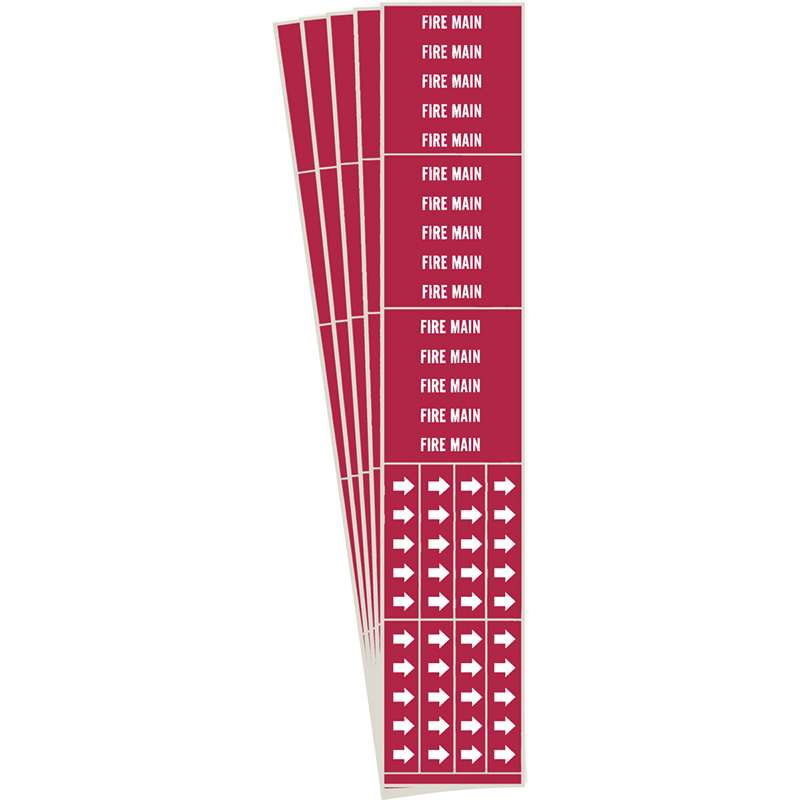 FIRE MAIN Pipe Marker Style 3C with Arrows White on Red 3 per Card, 5 PK